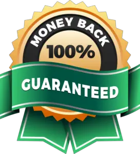 100% money back guarantee badge.